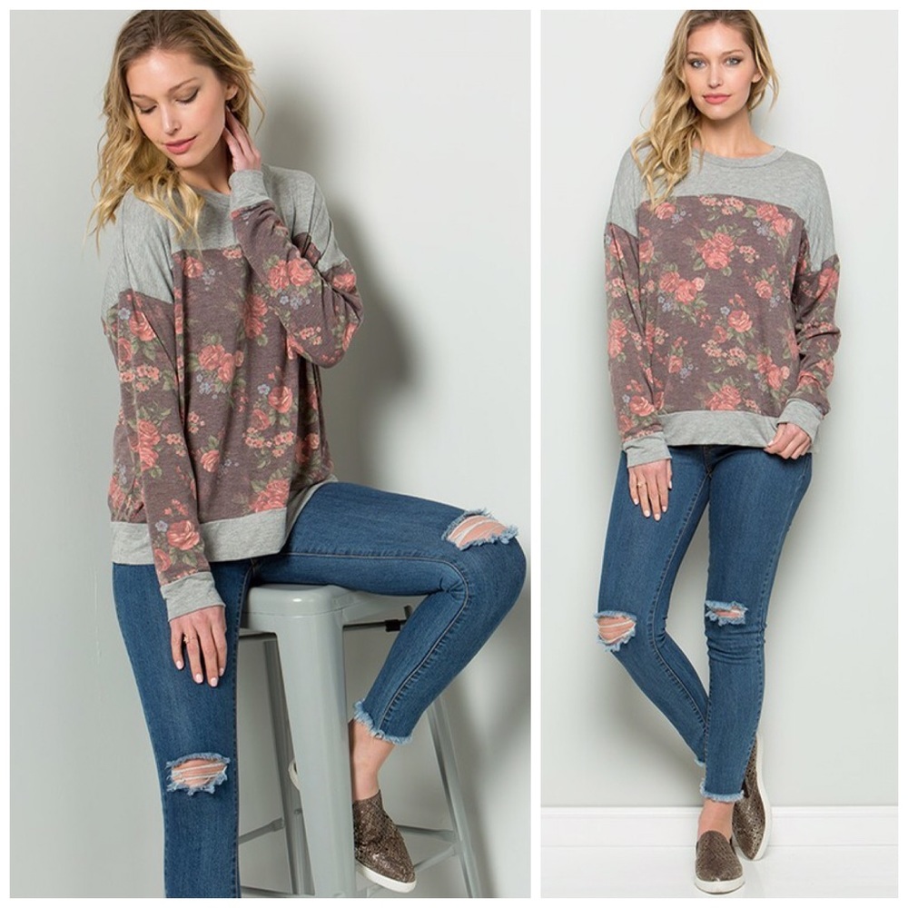 ❤️LAST 1! Vintage Burgundy Floral Contrast Top! - Picture 5 of 8